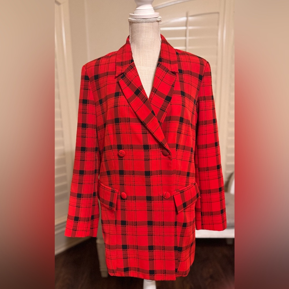 New York and Company Red Plaid Blazer